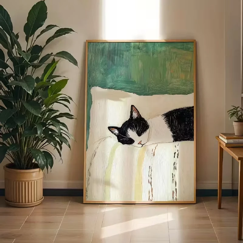 

Black and White Cats Lying on The Sofa Wall, Modern and Simple Animal Canvas Poster for Bedroom and Living Room Decoration