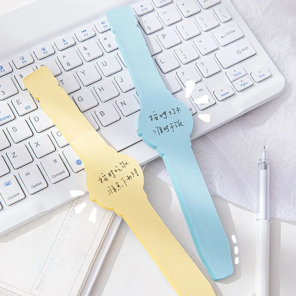 Reloj despertador con almohadillas de notas adhesivas para hacer lista, pulsera de papel con forma de reloj, recordatorio pegajoso, etiquetas