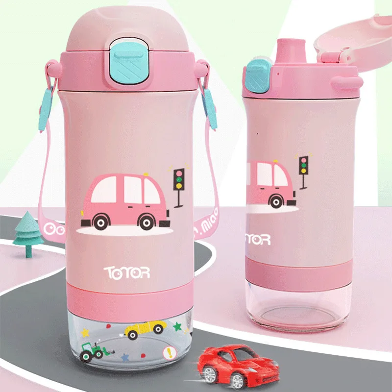 350ml Cartoon Car Stainless Steel Vacuum Flask With Straw High Quality Kids Thermos Mug Cute Thermal Water Bottle Tumbler