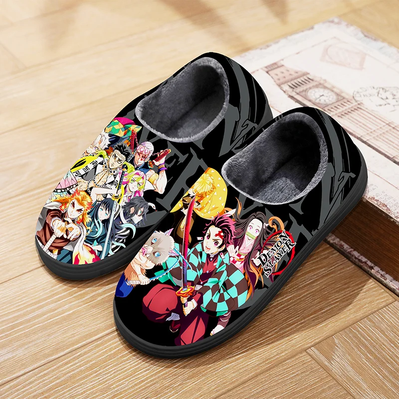 

Anime Demon Slayer Nezuko Warm Plush Cosplay Slippers Couple's Indoor Non-slip House Slides Toe Wrap Home Cotton Shoes Gift