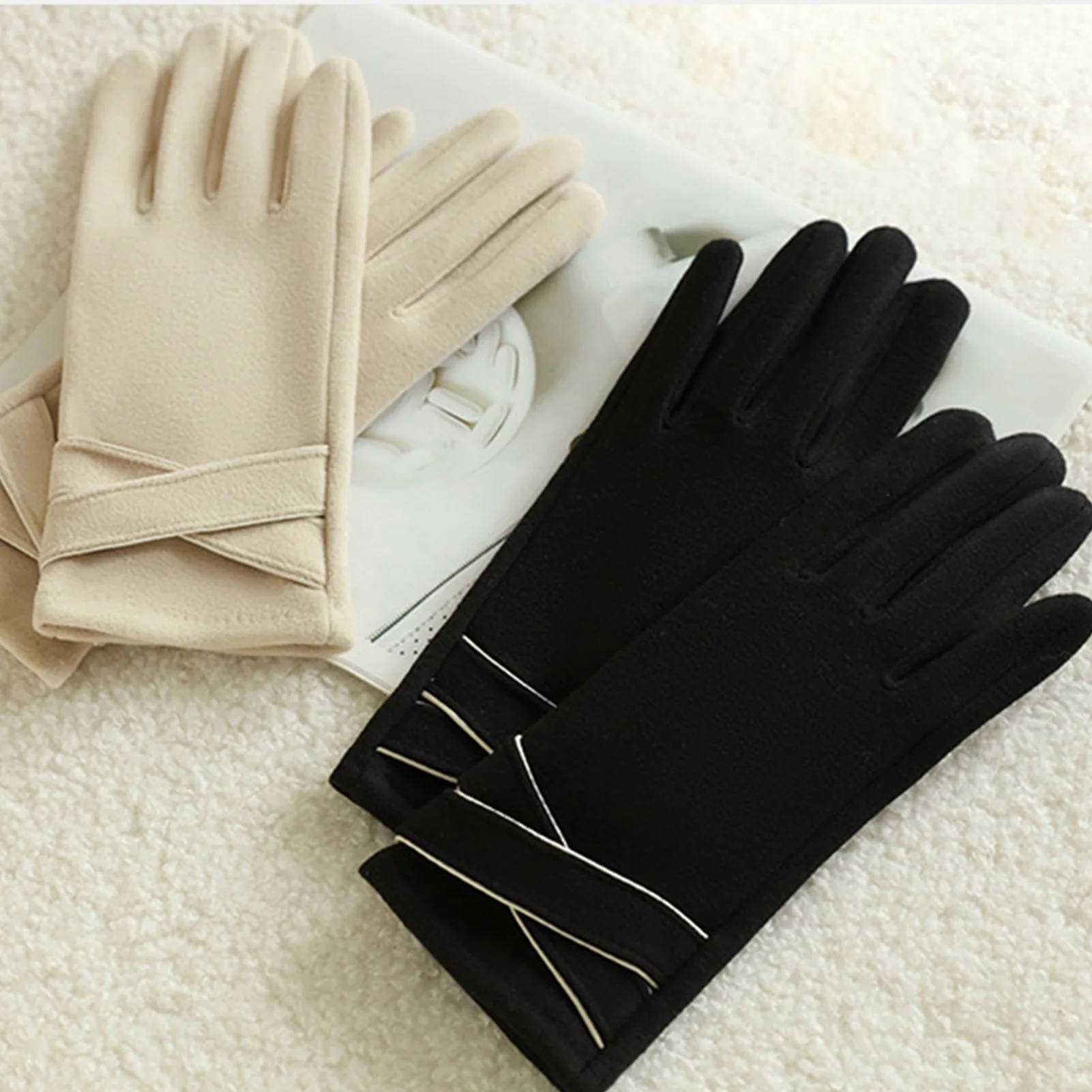 Winter-Fleece-gefütterte Touchscreen-Handschuhe für Damen, winddicht, verdickt, für Radfahren, Reiten, Fahren, Laufen im Freien, weiche warme Handschuhe