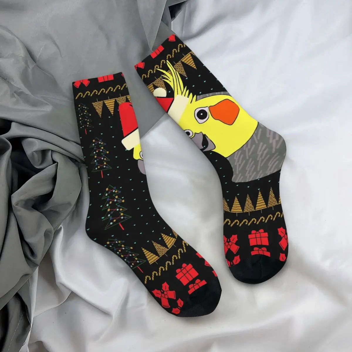 Funny Happy Sock for Men Cockatiel Parrot Ugly Christmas Sweater Parrot Pet Bird Quality Pattern Printed Crew Sock Casual Gift