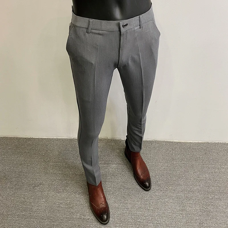 Mannen pak broek formele broek pantalone hombre stretch slanke effen kleur casual kleding volledige lengte broek mode nieuwe herenkleding