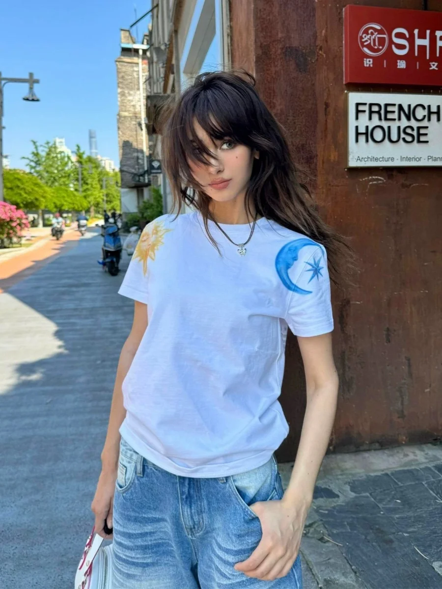 

Indie Sleaze Raw Hem Tee Womens Cropped Short Sleeve 2025 Noumenon Graphic Top Y2K Core Aesthetic