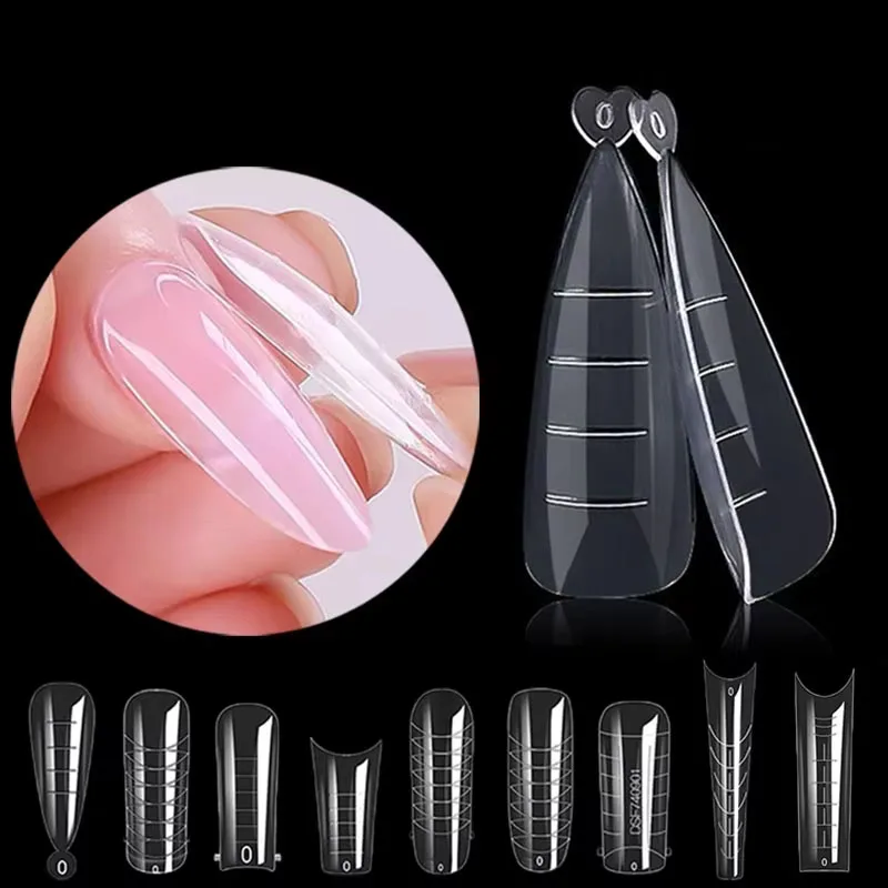 60개 가짜 손톱 폴리 확장 젤 네일 폼 관 손톱 클리어 발레리나 네일 팁 전체