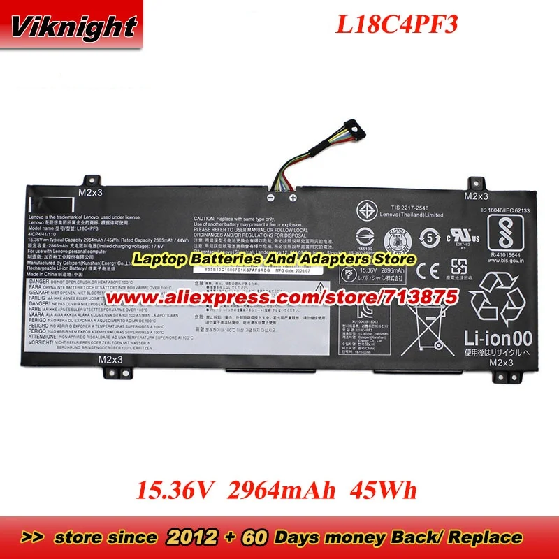

L18C4PF3 Battery 5B10T09081 for IdeaPad C340-14API C340-14IML C340-14IWL S540 L18C4PF4 L18M4PF4 15.36V 2964mAh 45Wh