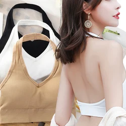 Sexy Halter Backless Bra Camisole for Women Wire Free Sport Bra Top Suspenders Hanging Neck Crop Tops Shockproof Vest Lingerie