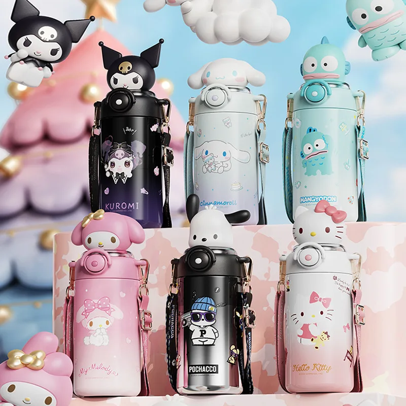 

Miniso Hellokitty Cinnamoroll Stitch Kuromi Straw Tumbler 600ml Stainless Steel Thermos Cup Insulated Student Water Bottle Gift