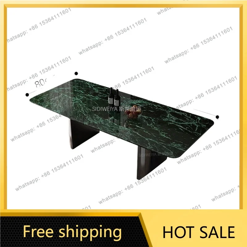 YJ Big Vein Green Luxury Stone Dining Table Italian Minimalist Light Luxury Modern Natural Marble Long Dinner Table