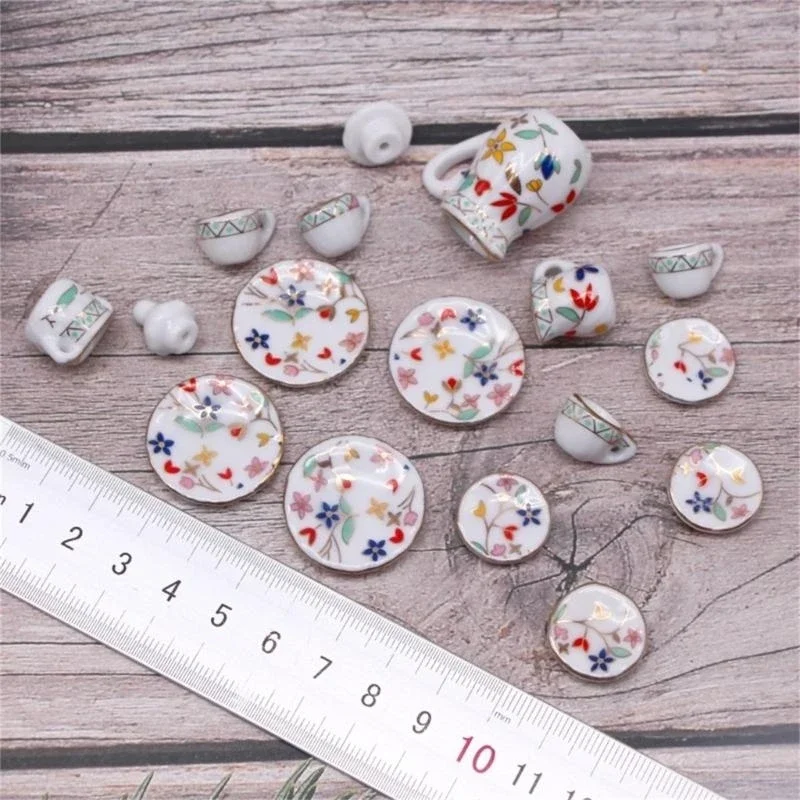 

Масштаб 1:12, миниатюрные кукольные домики, кухонные аксессуары, миниатюрный фарфоровый набор чашек, мини-чайник с цветами, 15UB