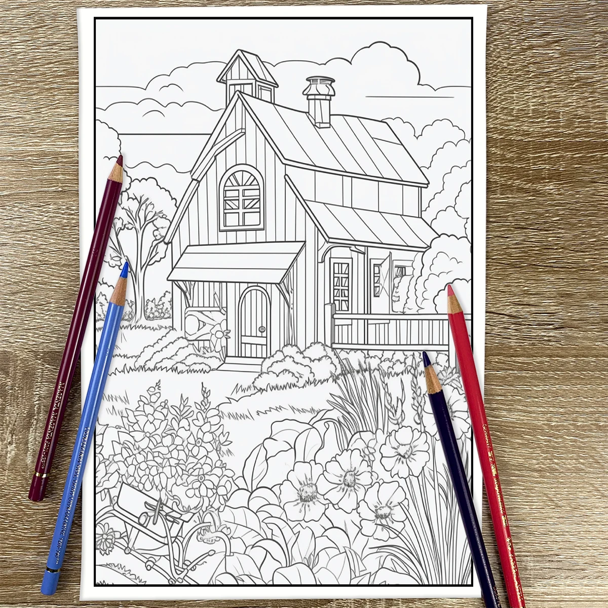 1PC Rural Architecture Coloring Book Drawings for Kids Teens Adults Creative Inspirational Stress Relief Relaxation 20 Pages