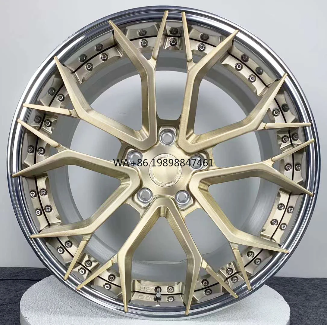 

18 19 20 21 22 23 Inch Shinny Lip Gold Center Deep Dish Forged Wheels 2 Pieces Aluminium Alloy Forged Passenger Car Rims