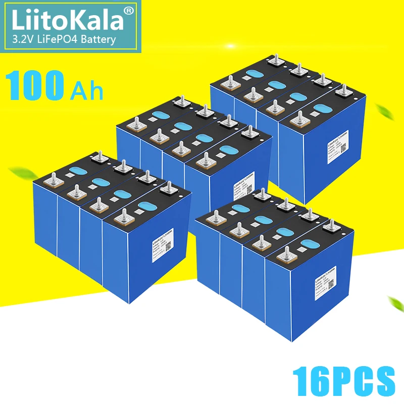 

16pcs LiitoKala 3.2V 100Ah Grade A Lifepo4 Rechargeable Cell 12V 24V 48V Yacht RV Energy Storage Power Tools EU US TAX FREE