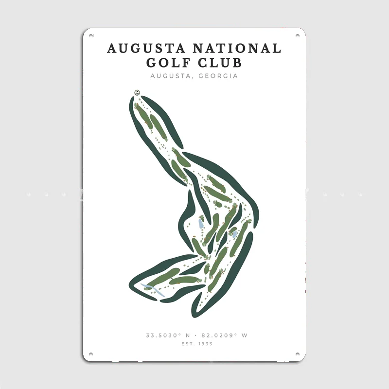 Augusta National Golf Club Course Map Poster Metal Posters Living Sign Indoor Outdoor Room Decoration Home Bar Decor Wall Decor