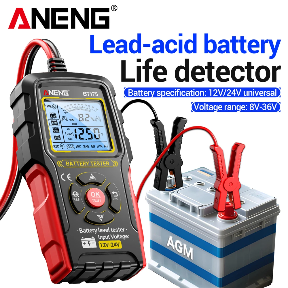 

12V 24V Car Battery Tester ANENG BT175 Charging Cranking Test 50~ 1999CCA Circut Analyzer Auto Accessories For Wet/GEL/Lead-acid