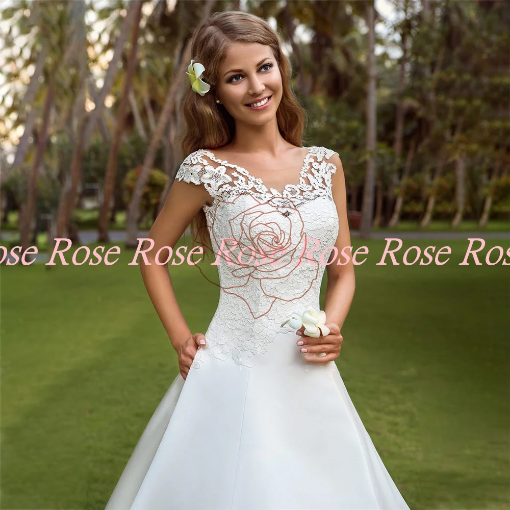 Furtanseo 2023 vestido de casamento com decote em v vestido de baile de cetim com bolso applique rendas vestidos de noiva de novia personalizado