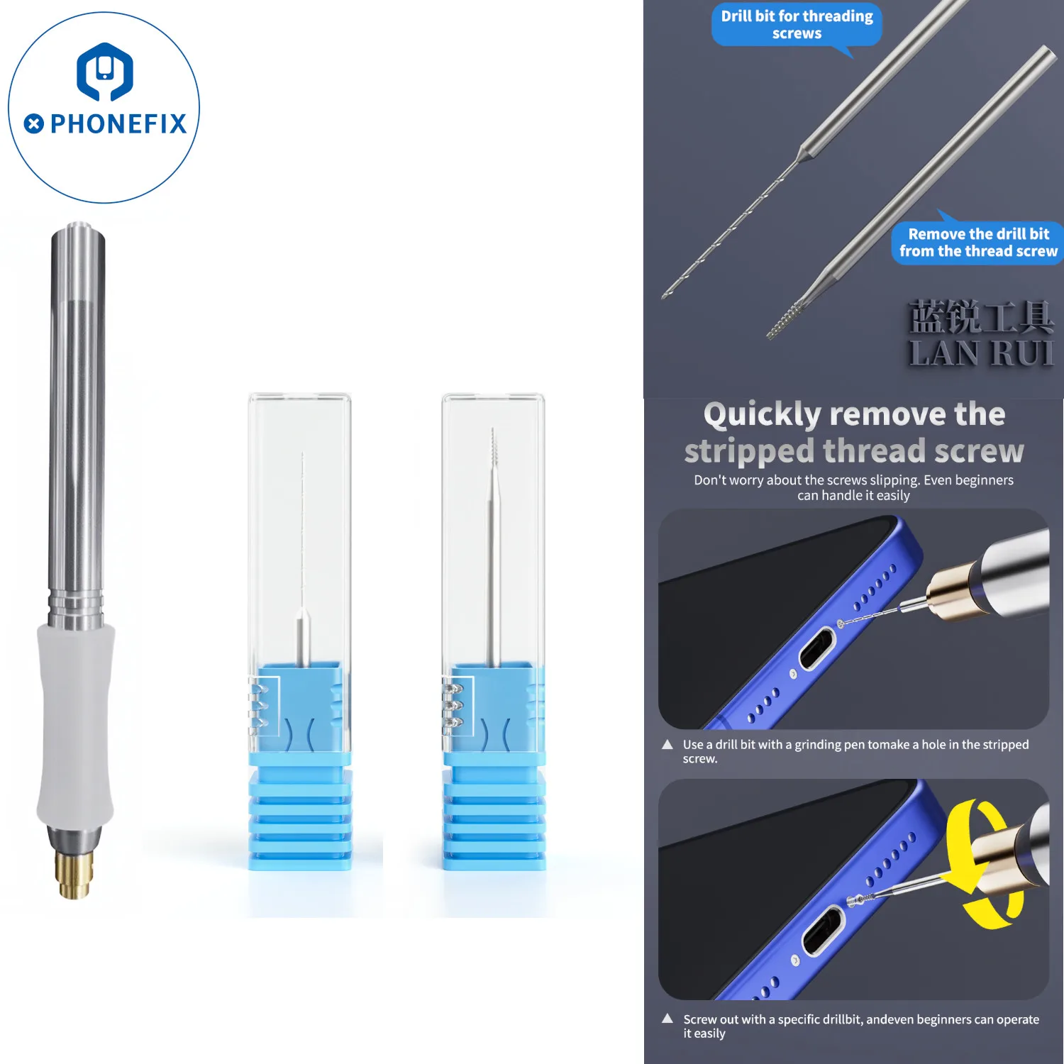 Lanrui U8 Alloy Piercing And Sliding Thread Screw Drill Bit Grinding Pen for Quickly Removing Stripped Srew mobile phone Repair