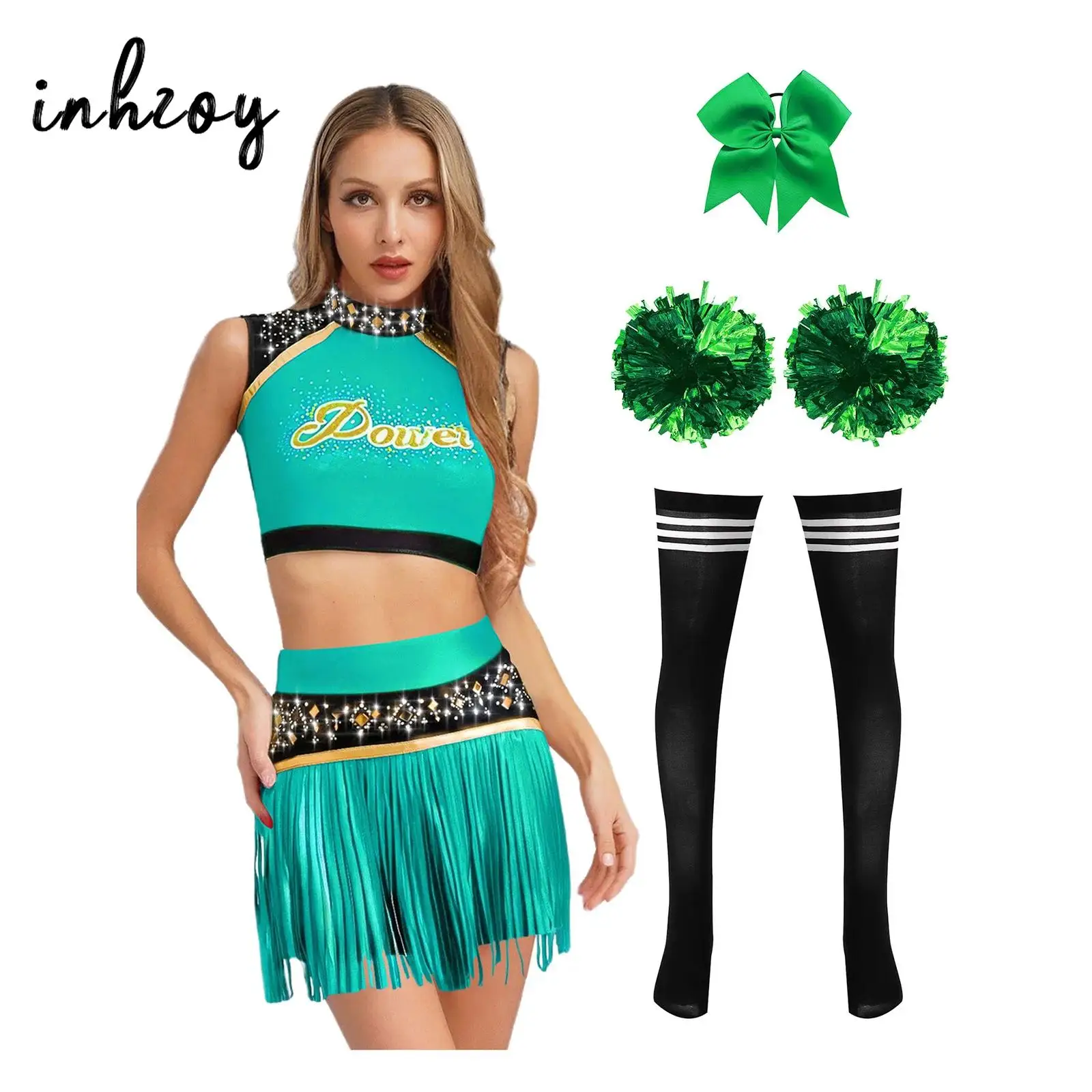 

5 шт., костюм черлидинга, танцевальная форма для женщин, школьный Cheer Leader, комплекты для косплея, майка, шорты, резинка для волос