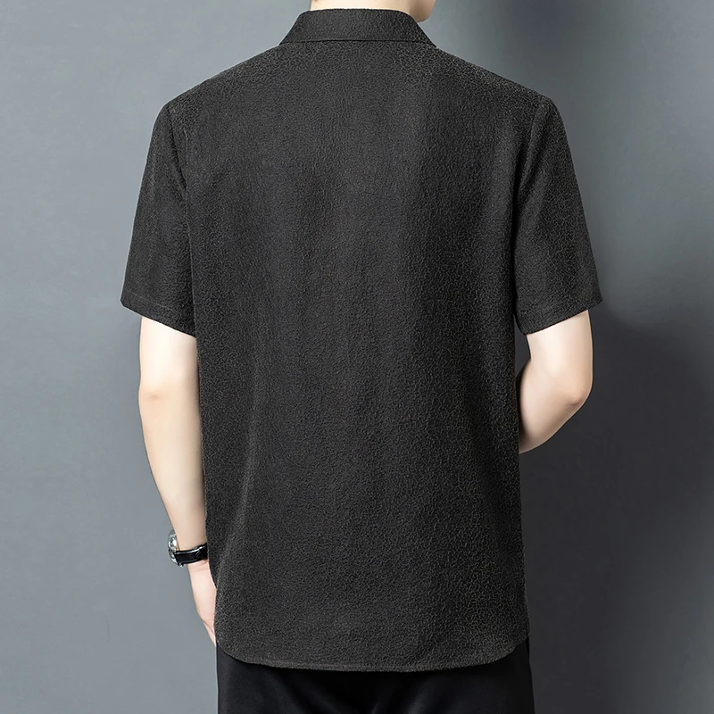 Gambiered Canton Gauze Shirts For Men Short Sleeve Real Silk 100% Summer Top Quality Skin-Friendly Lightweight Camisas De Hombre