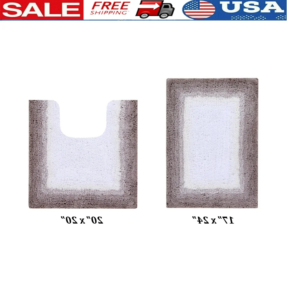 

Комплект из 2 хлопковых ковриков для ванной, мягкие тафтинговые водопоглощающие нескользящие коврики для ванной комнаты с рисунком омбре, можно стирать в машине 17x24 20x20