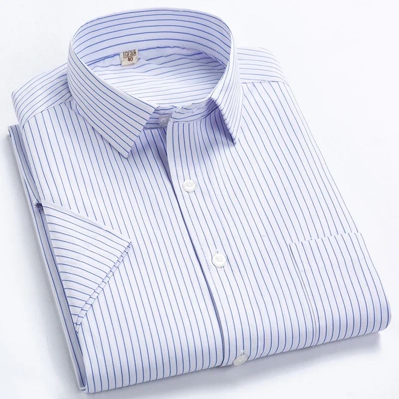 

Summer men's striped short sleeve dress shirt non-iron regular fit anti-wrinkle Tops Male business social fashion shirt