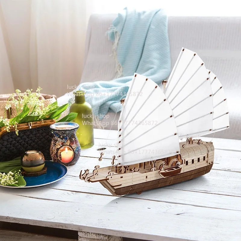 Daming Zhenghe Treasure Ship Model Assembled Building Block Ship Model Two-color Movable Adult Ornament DIY Handmade Gift