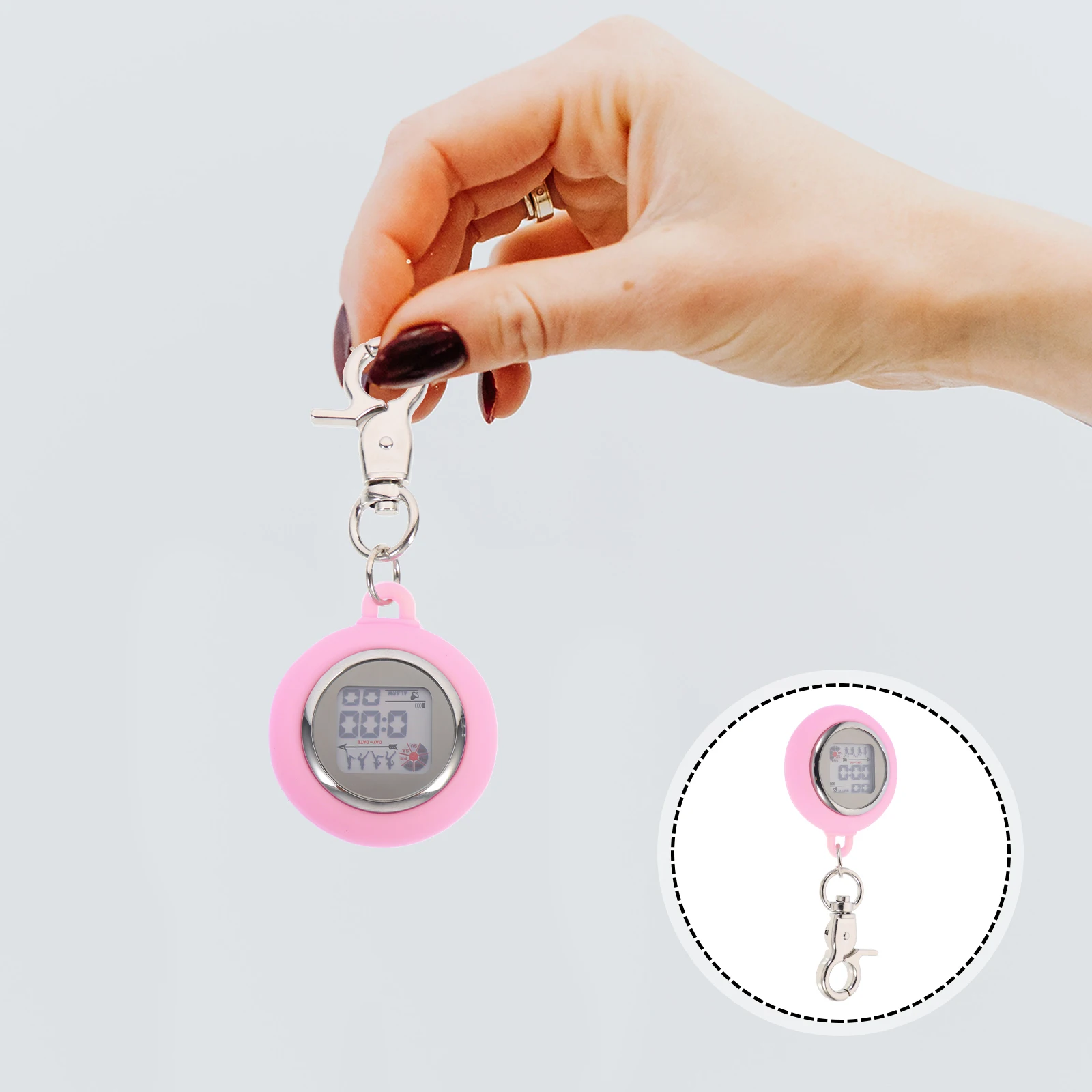 

Electronic Nurse Pocket Watch Pink Alloy Clip Waterproof Lightweight Retro Vintage Style Portable Hanging Watch For Students