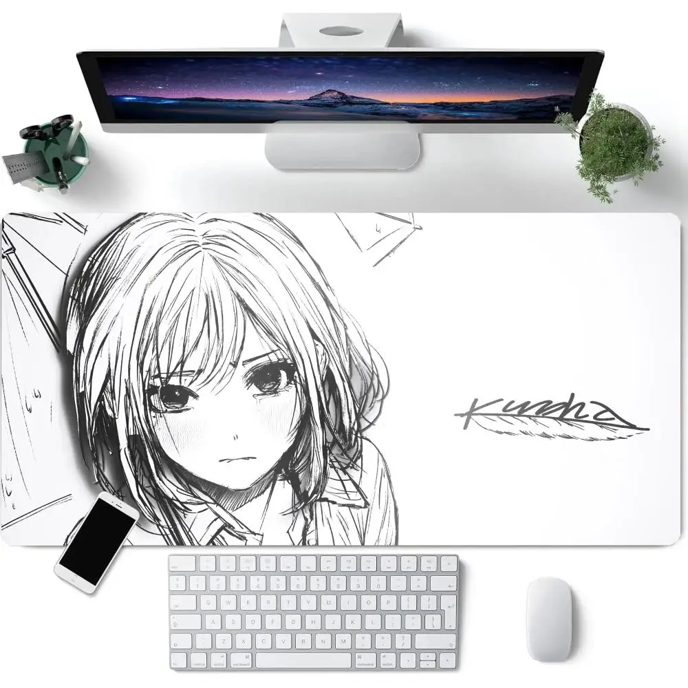 لوحة ماوس مانغا جيرل كبيرة لطاولة ألعاب مكتب الكمبيوتر مقاس XXL مطاطية مضادة للانزلاق لوحة مفاتيح الألعاب وسادات مكتب طويلة