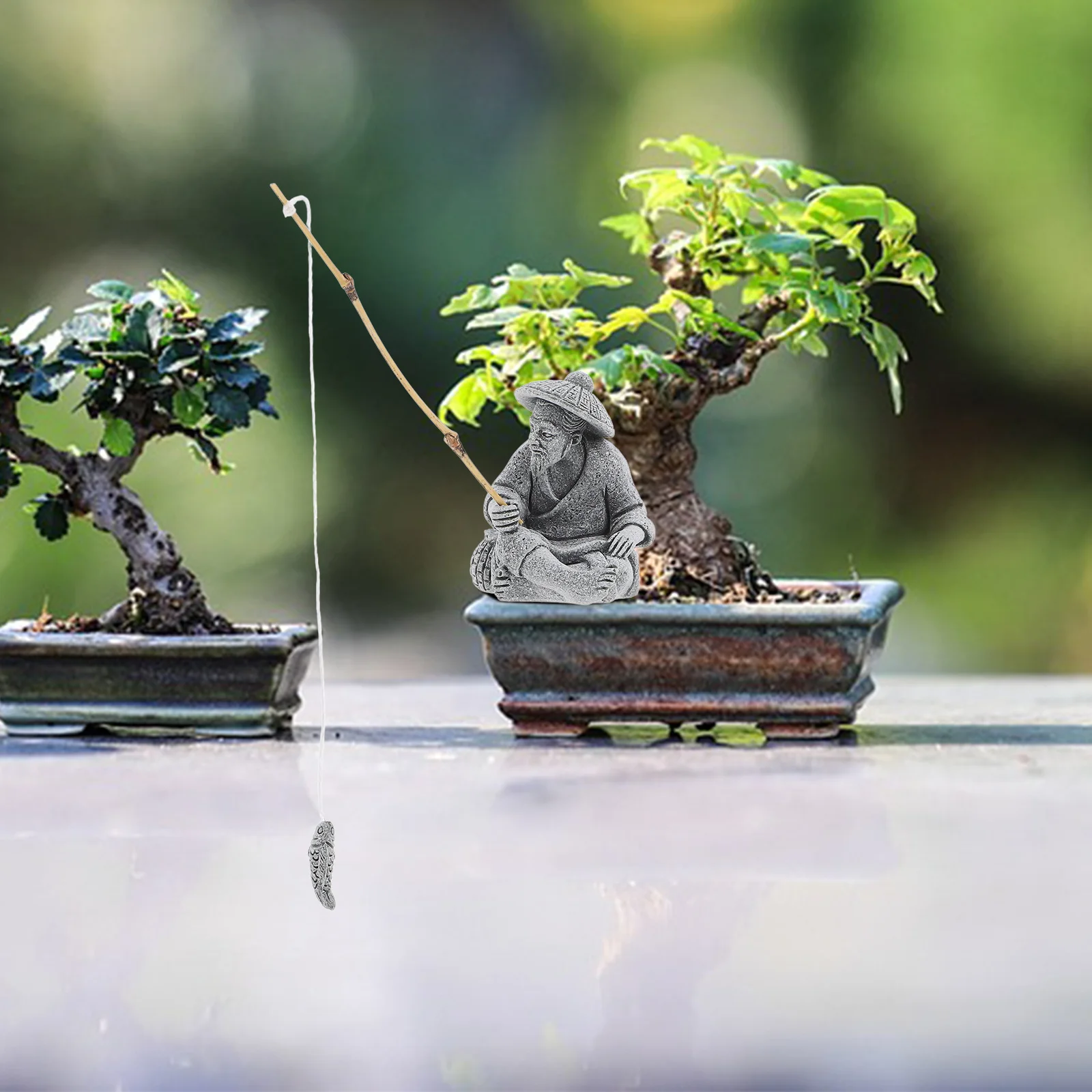 يجلس صياد الزينة الحجر الرملي الحرفية حديقة بونساي حوض السمك ديكور طول العمر الحكمة صياد تمثال الحجر الرملي #4