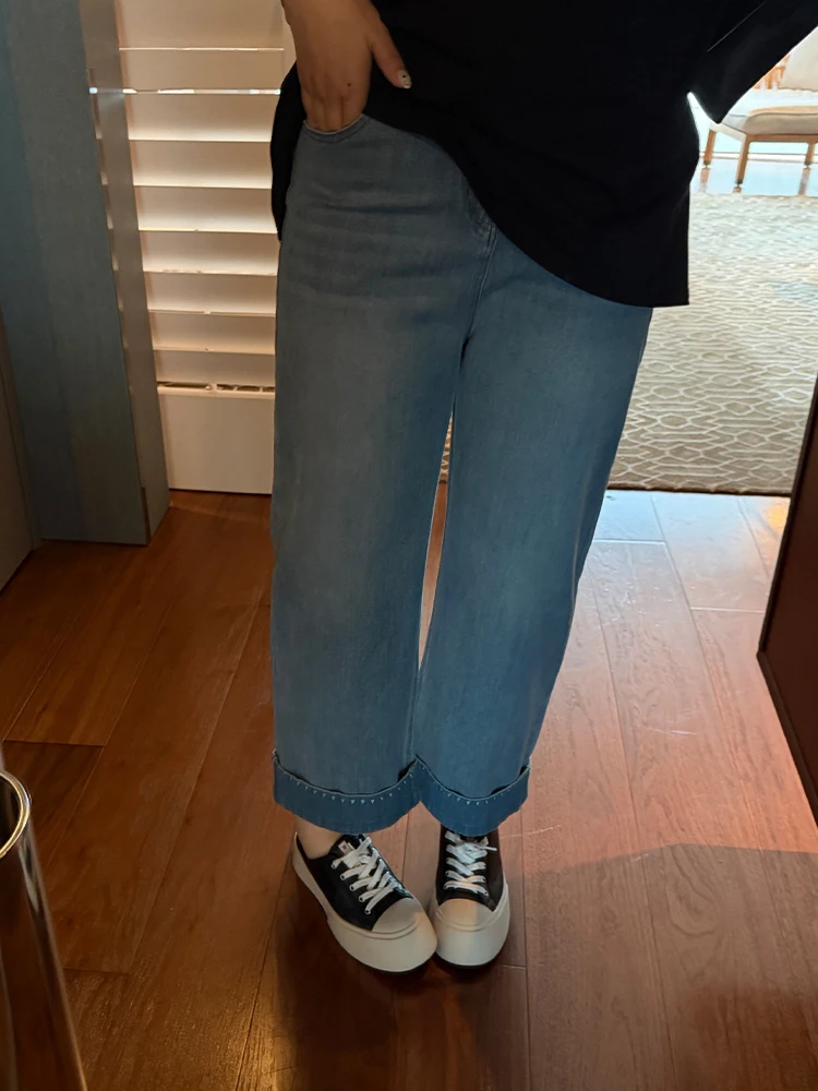 

plus Size Women's Straight Leg Jeans High Waist Slimming Ankle Length Pencil Small Xin Denim Pants Full Body Concealing