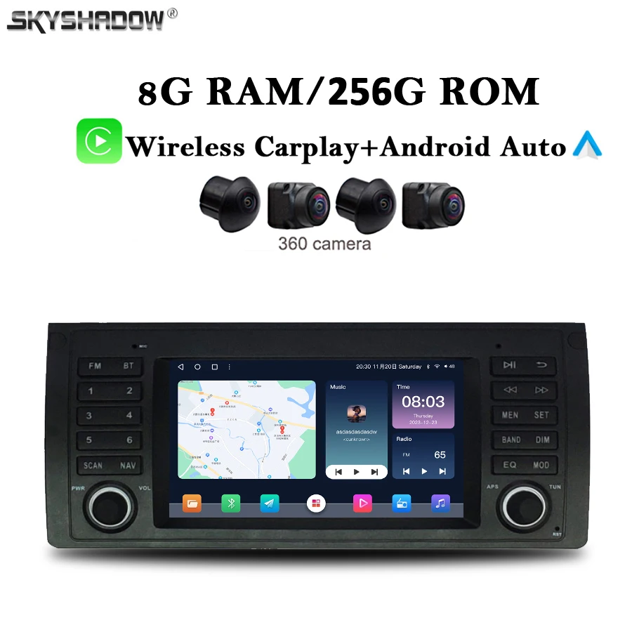 

360 IPS wireless Carplay Auto Android 13.0 8G+256G Car DVD Player GPS WIFI Bluetooth RDS Radio For BMW M5 E39 E53 Range Rover