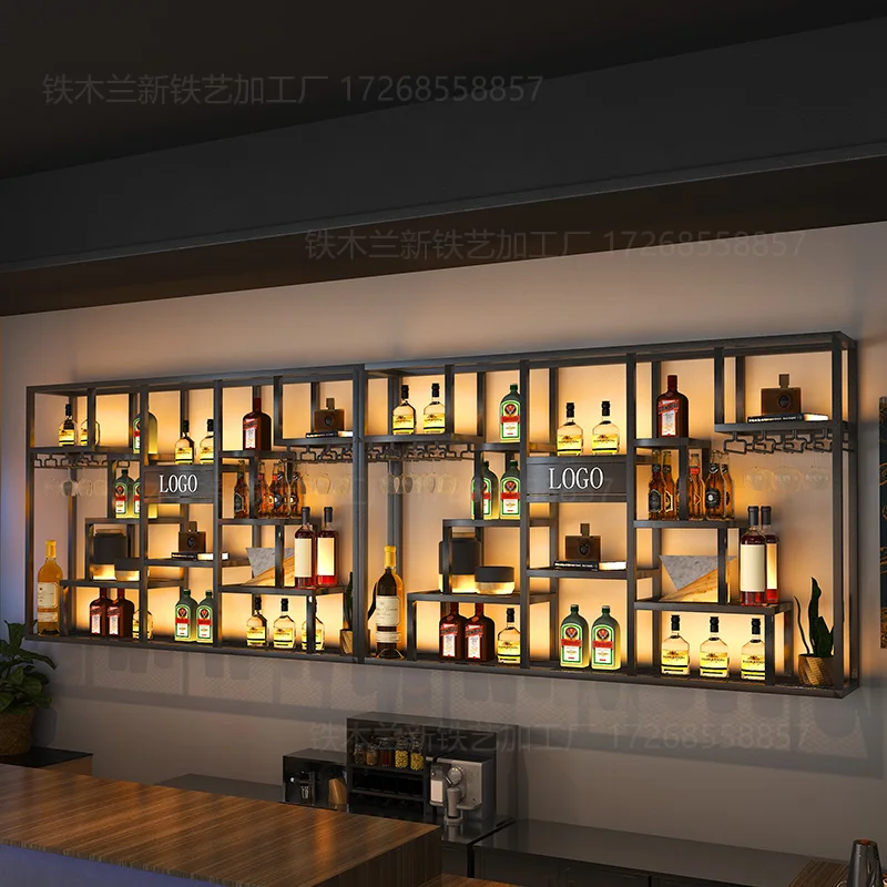 Custom Wine Rack Bar Counter Wall Hanging Wine Cabinet Bar Wine Rack Restaurante Metal Wine Storage Rack Wall Iron Display Rack
