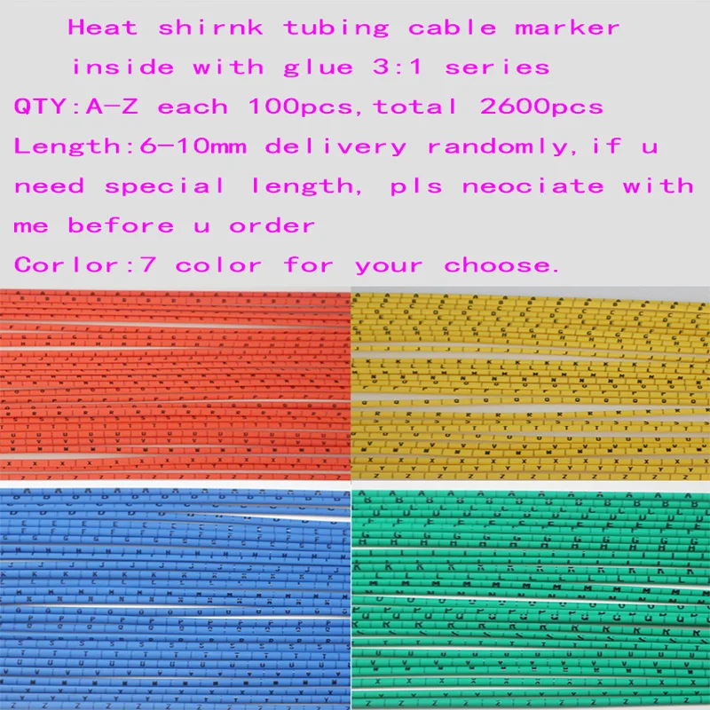 

2600PCS/set Plastic heat shrink tubing 3:1 wiht glue cable marker with glue label Wire letter A-Z 1.6-15mm PVC insulation