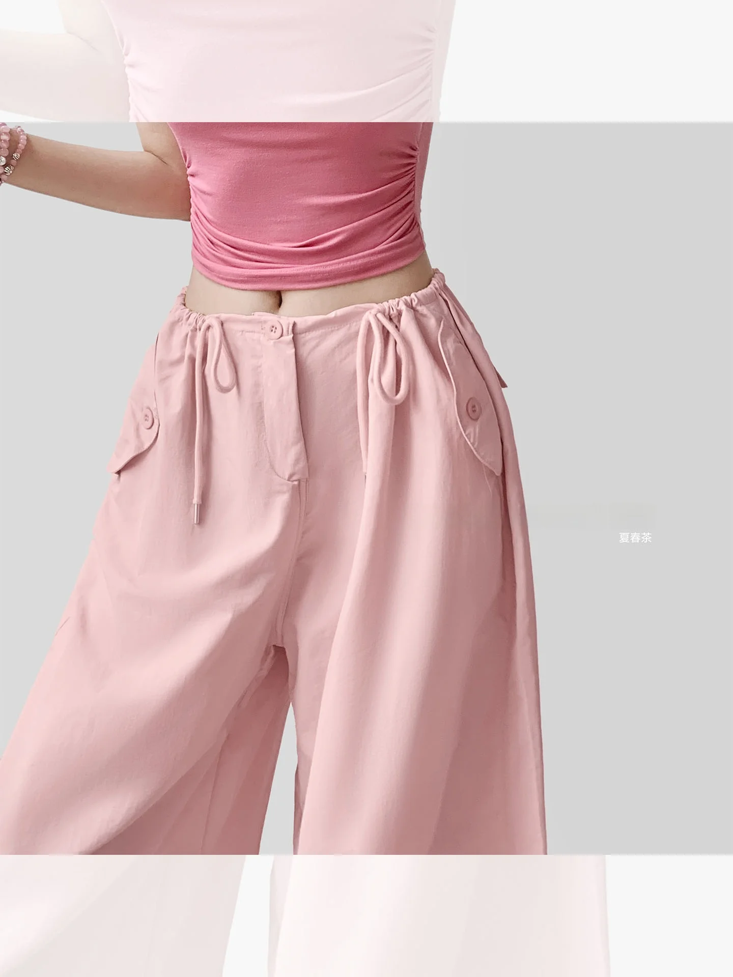

Pink Qui Dry Work Pants Women Summer Wide Leg Loose BF Lazy Sle Mountain Climbing Casual Straight Leg Trousers Cuffed Lon...