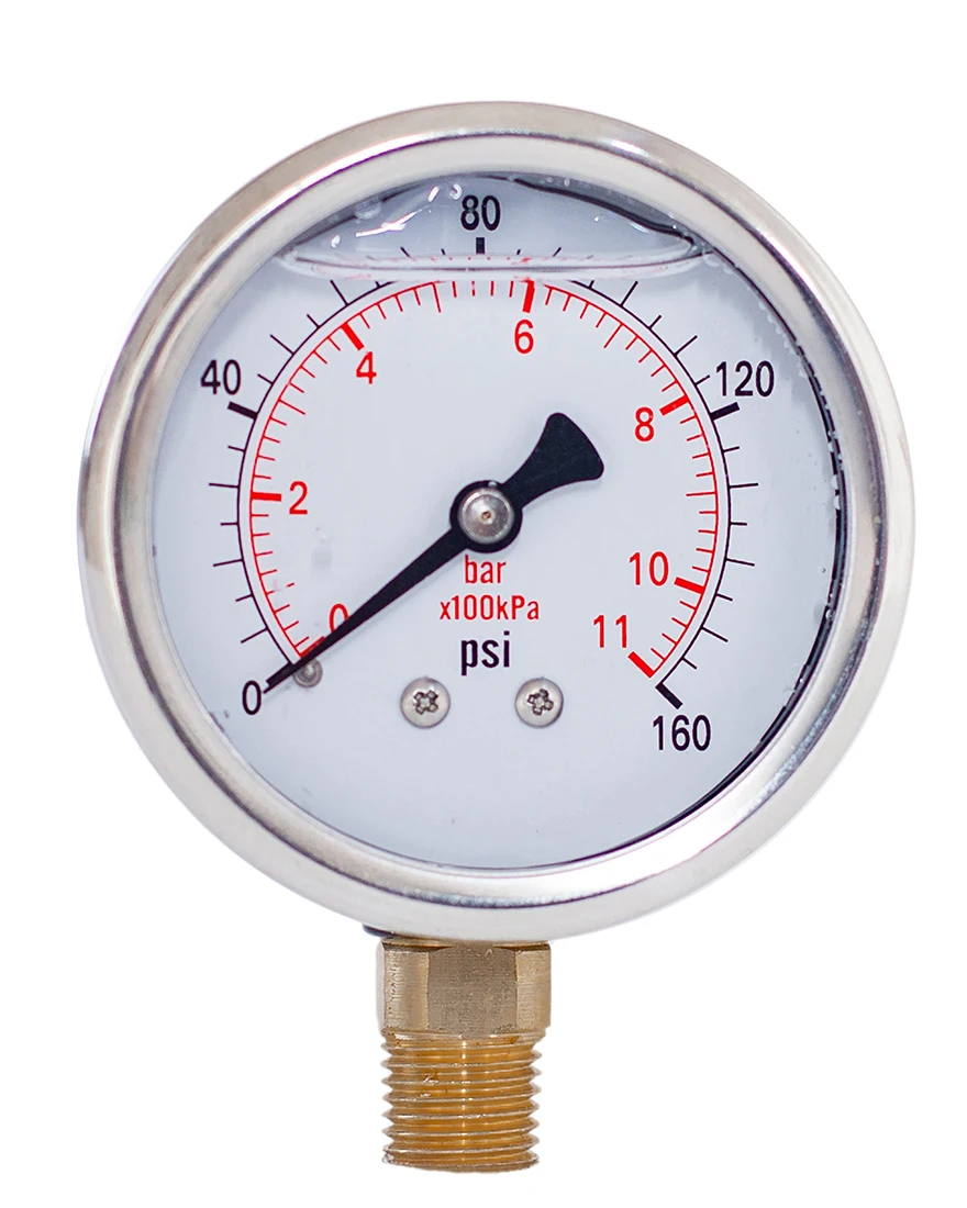 JIVTO mit Glyzerin gefülltes Compound-Manometer, 2 Zoll Durchmesser, 1/4 NPT, untere Montage, -30 Zoll Hg-30,30, 60,100,160, 200,300,600 psi und Bar – Detail 14