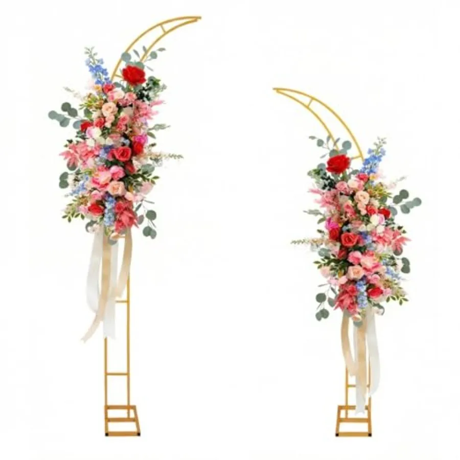 

Wedding flower arch stand for ceremony, proposal, bridal shower, garden party metal curved half arch backdrop frames 6.6 ft 7.9