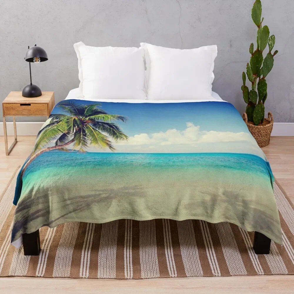 

palm tree by the calm beach Throw Blanket Summer Cool Breathable Blanket for Sleeping