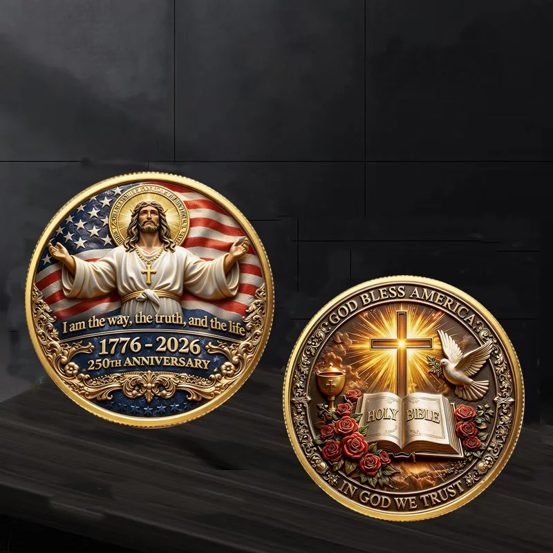 1pc God Bless 1776-2026 250th Christian Commemorative Coin American Anniversary 