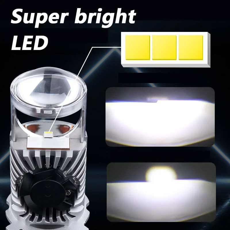 Car Headlight H4 2PCS 6500k Auto Super Bright Lens LED Laser High Power Beam Turbo Fog Light for Vehicles Automotive Lamp 60W