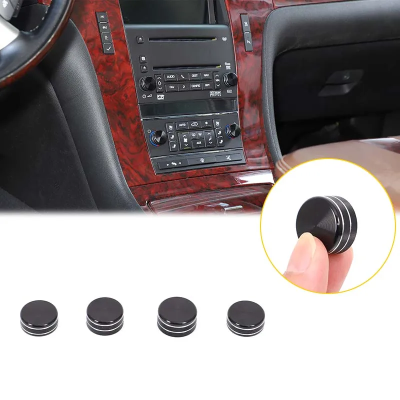 

4Pcs Aluminum alloy black For Cadillac Escalade 2007-2014 car volume air conditioning knob ring sticker car interior accessories
