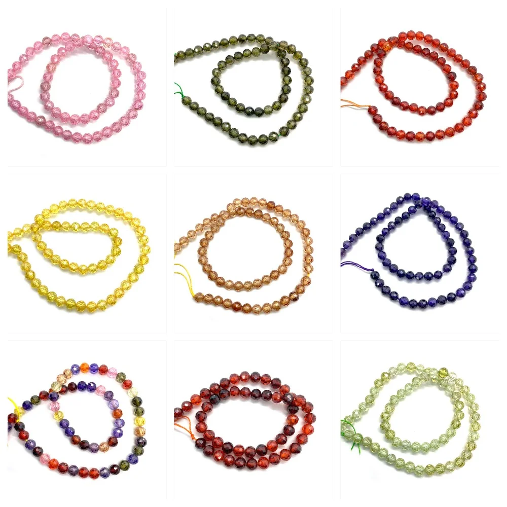 

6mm Zircon Crystal Beads Faceted Round Straight Hole Loose Bead Handmade Exquisite Necklace Bracelet Earring Accessory 1 Strand