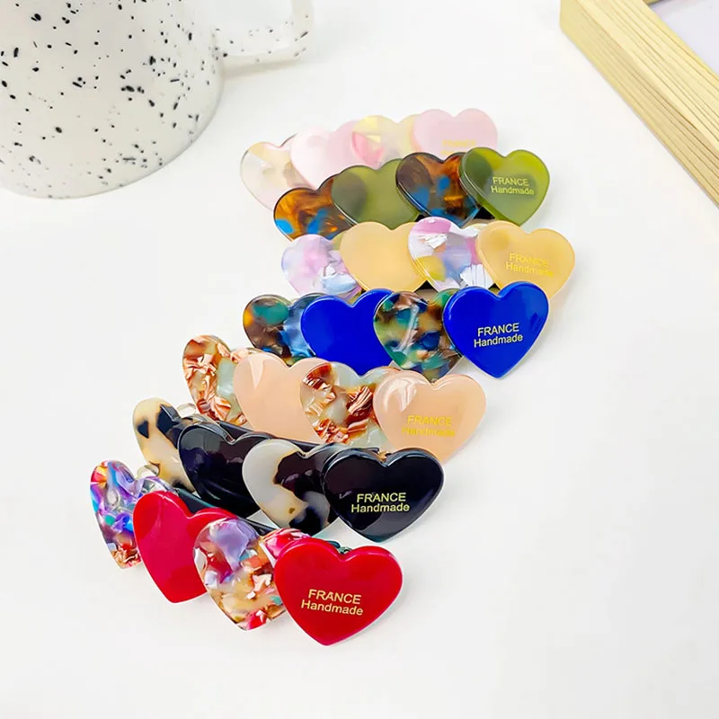 Wholesale French Advanced Retro Love-Heart Spring Clip Fashion Acetic Acid Hairpin Female Side Clip Hair Accessories