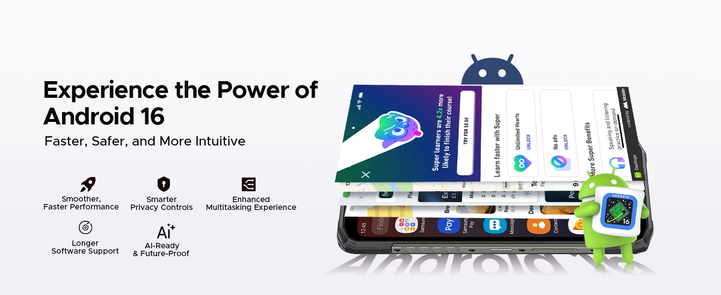 DOOGEE Blade10 Power Rugged Phone Gemini AI 6.6" Display 10300mAh Battery 48GB RAM(8+40) 128GB ROM Android 16 SmartPhone