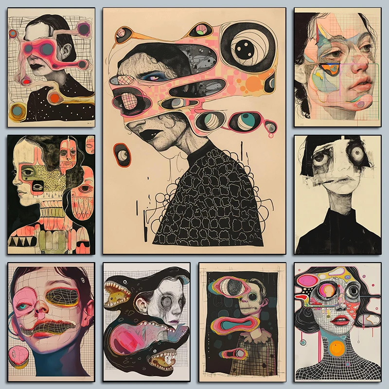 Сюрреалистичный художественный плакат с добавлением сетки, пациенты с психологическими расстройствами, рост, холст, картина, настенные художественные фотографии, домашний декор комнаты
