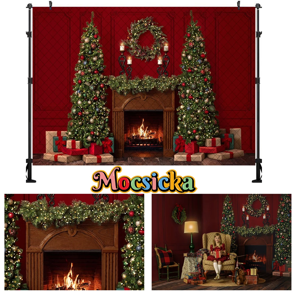 Mocsicka Рождественский фон для детской фотосъемки с изображением стены Красной елки Декор для студии
