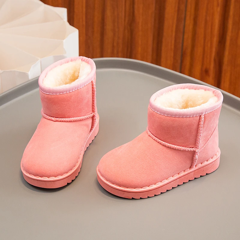 Kinder Schneestiefel Prägnanter Stil Plüsch Chunky Winter Kinder Kurzstiefel Einfarbig Slip-on Unisex Klassische Jungen Mädchen Schuhe 23-36 – Detail 17