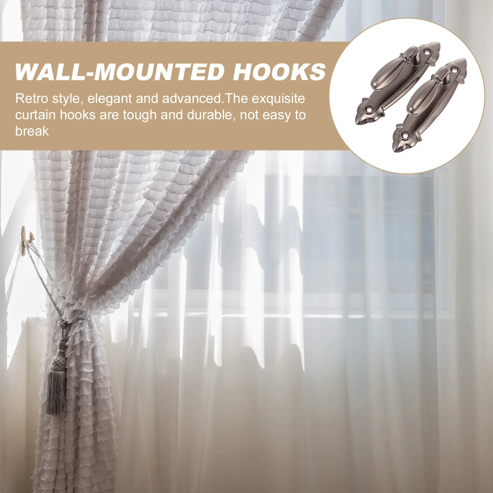 2 Pcs Curtain Hook Rust-free Hooks Decorative Wall Holder Damp Proof Retro Style Aluminum Alloy Storage Modern