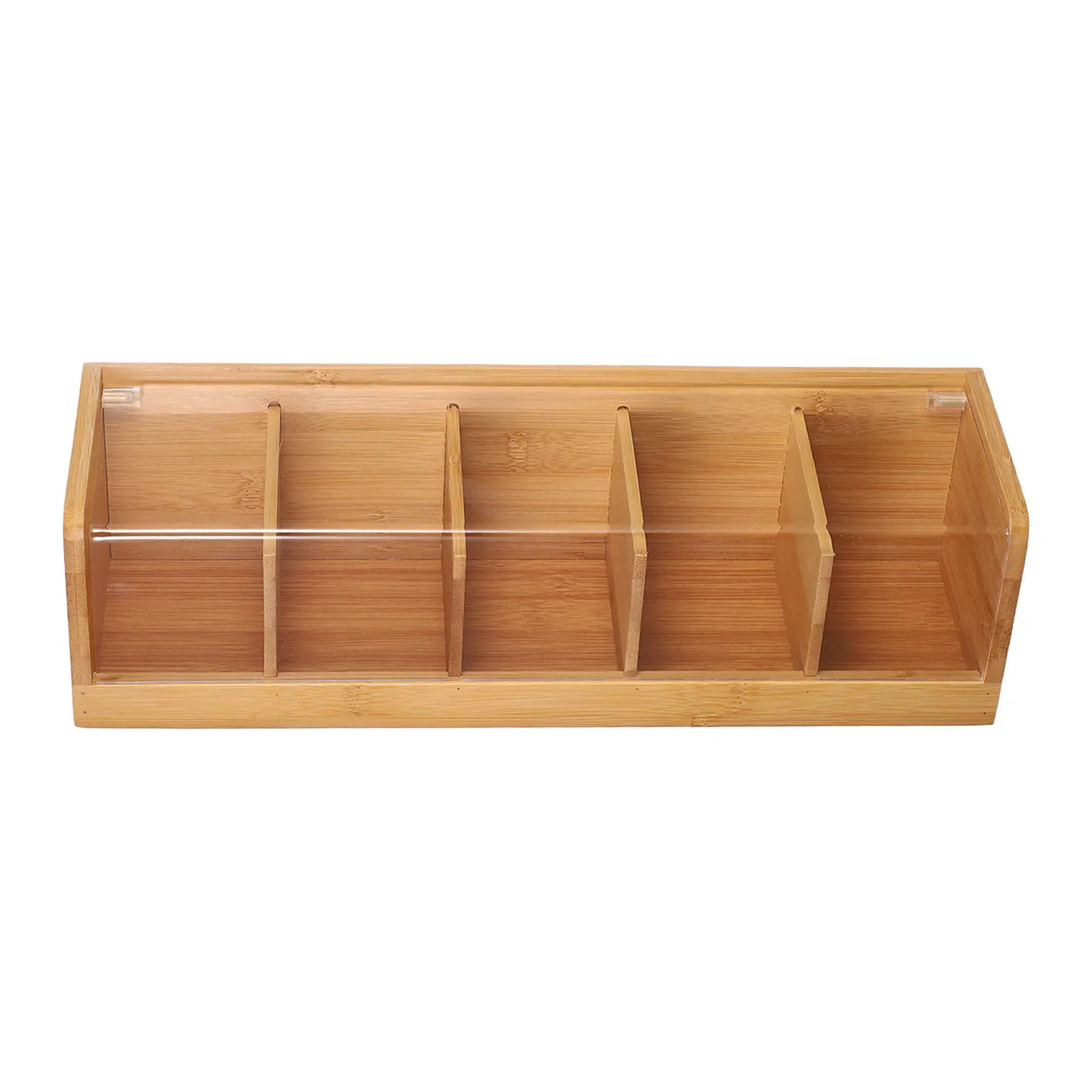 5-Compartment Storage Box Bamboo Organizer Airtight Lid For Tea Bags Loose Tea Coffee Condiment Home Office Use Khaki