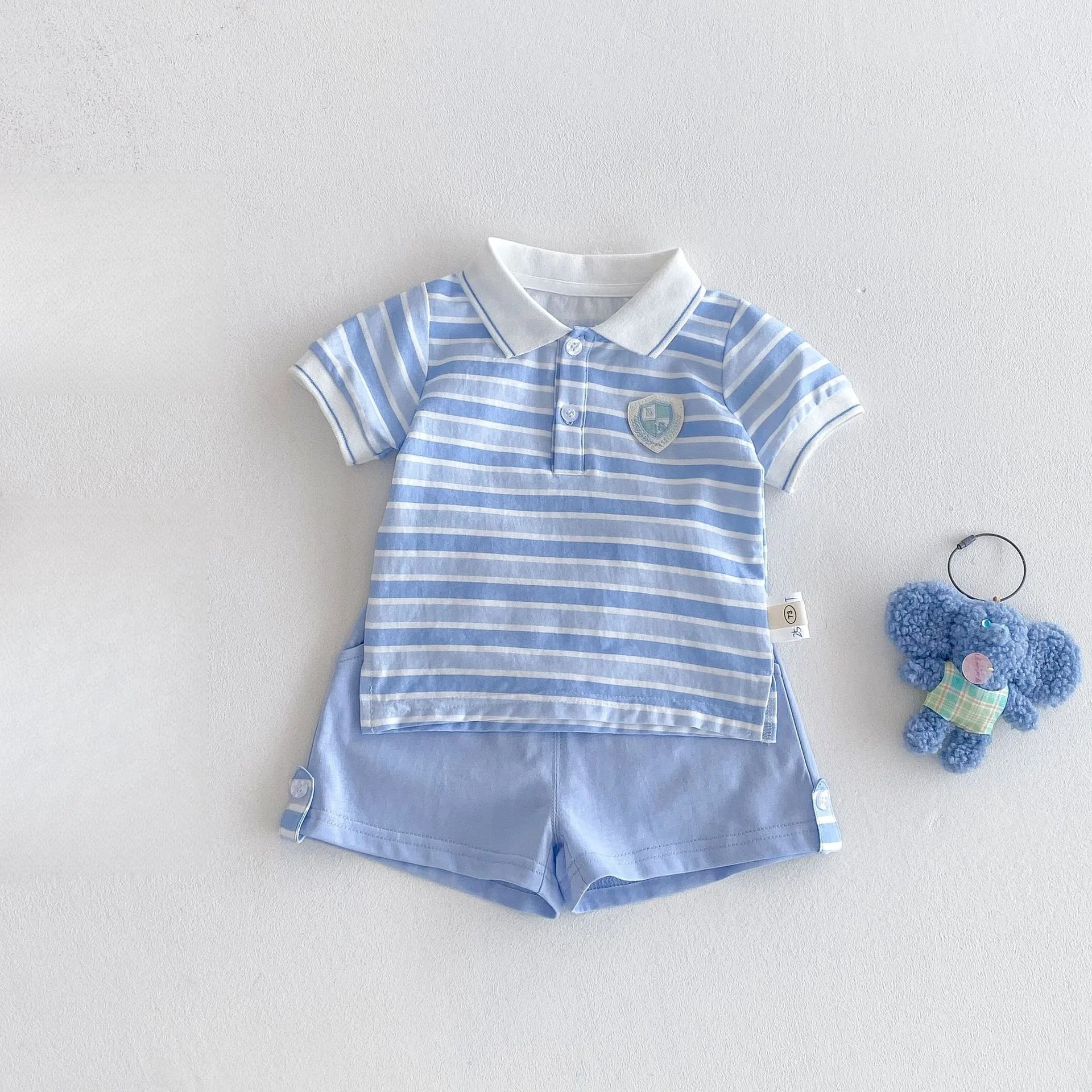 

2025 Summer Kids Preppy Style Set High Cotton Polo Shirt & Solid Shorts Two-Piece Unisex Children Outfit