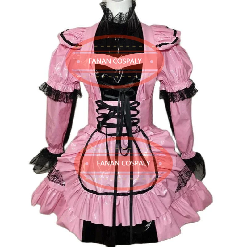 Fashion Adult Giant Baby Girl Sexy Pink Short Sleeve PVC Dress Sissy Makeup Ball Maid Gothic Role Play Multi Color